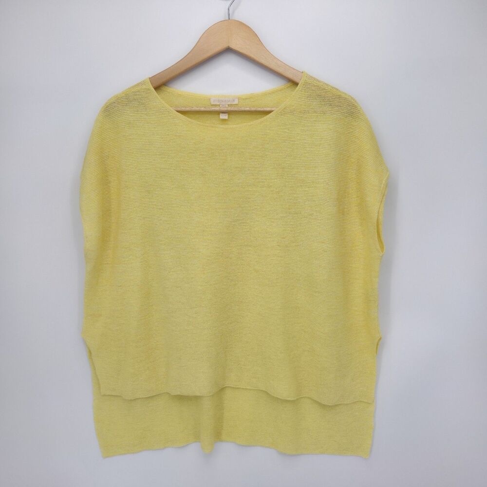 Eileen Fisher Tunic Top Yarrow Yellow Bateau Neck Hi-Lo Linen Melange Size XS - Picture 2 of 5